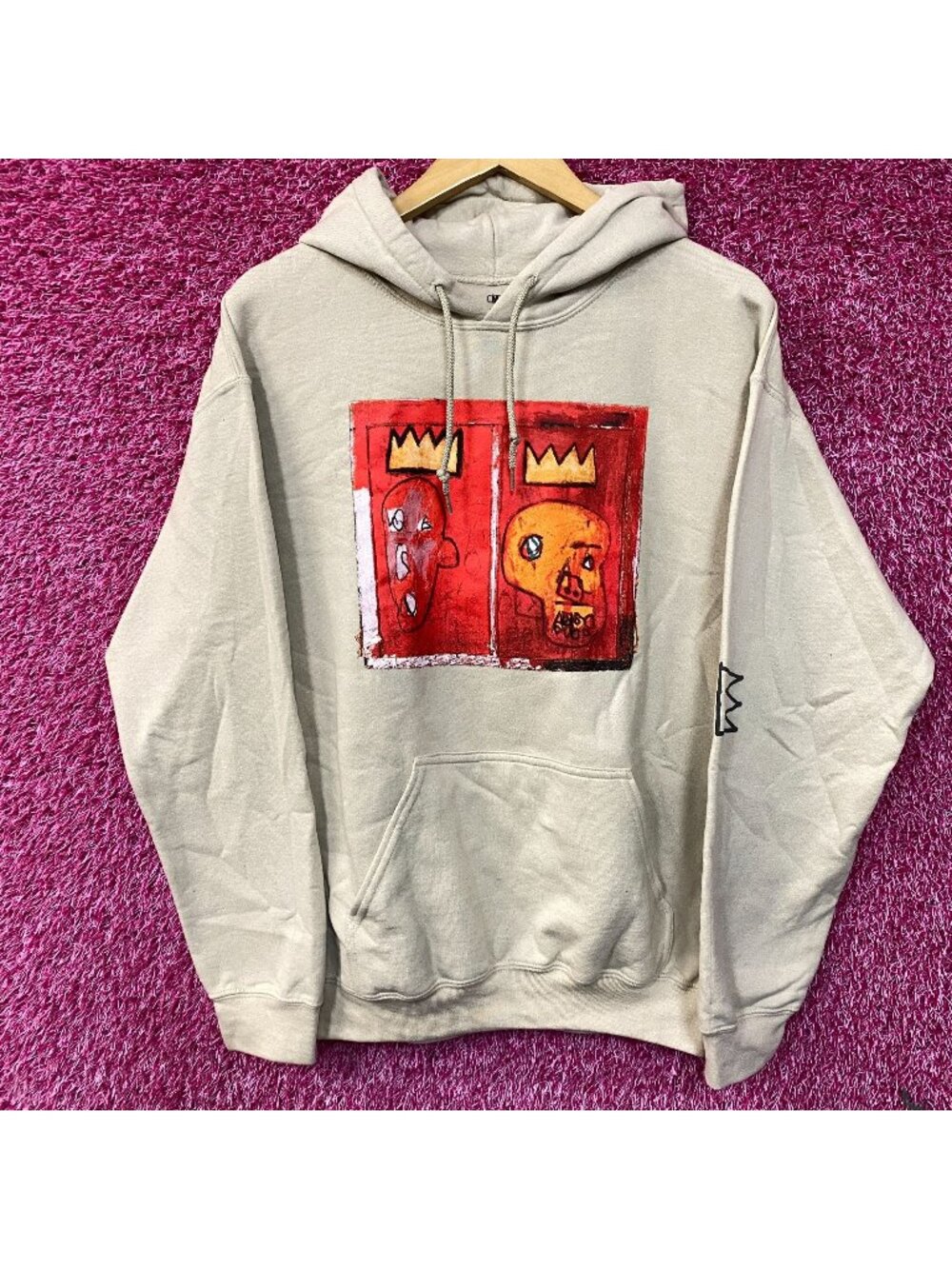 Jean Michel Basquiat Crown King Design Biege Hoodie size Medium